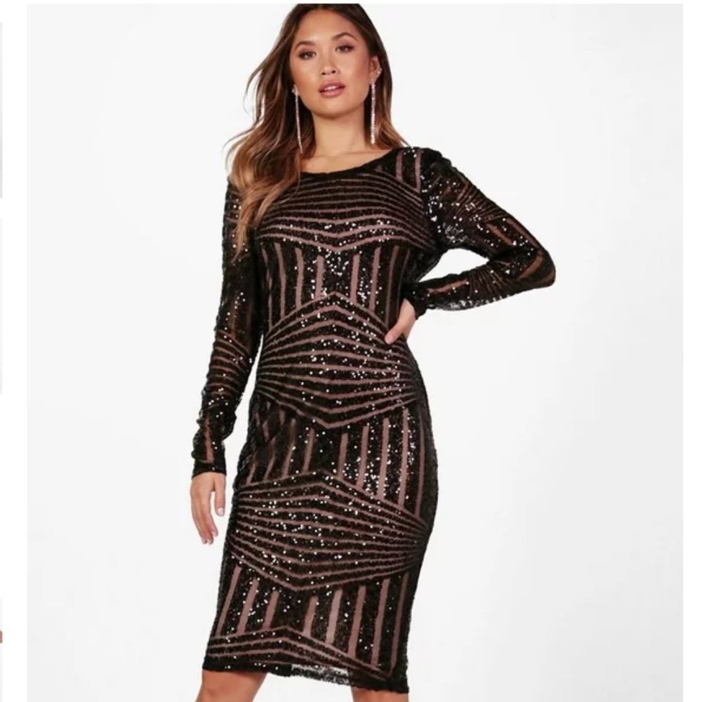 NWT Black Sequin Midi Dress sz 6